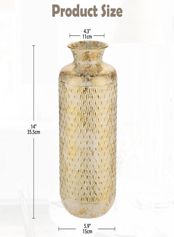 Arborus Flower Vase Rustic Metal Vase, 14" Gold Vintage Pattern Vase for Farmhouse Home Décor Artificial Flowers and Centerpieces - Image 2
